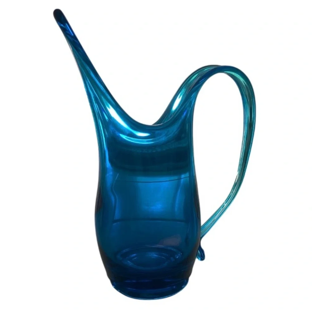 MCM Teal Blue Glass Pitcher Vase